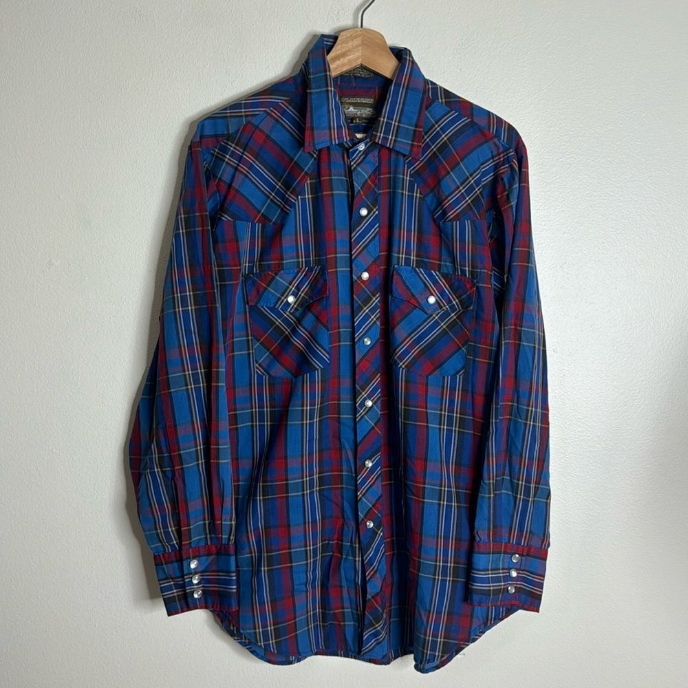 Plainsman mens Vtg long sleeve pearl snap button‎ down western shirt size large